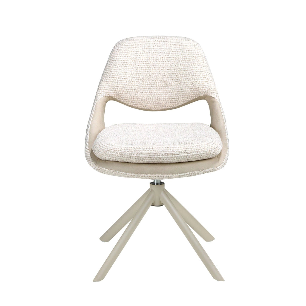 Sedia girevole in tessuto bianco sporco e crema