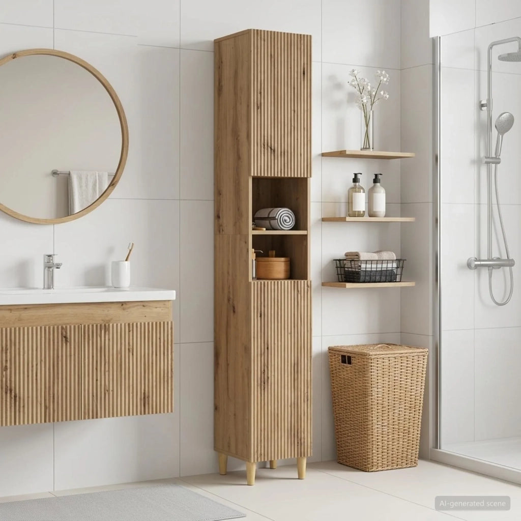 Armadio da Bagno con Ripiano Aperto ARNHEM Rovere Artigianale 896604