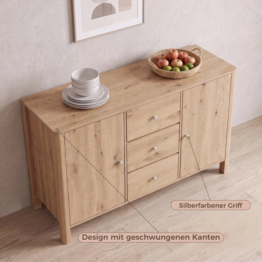 Credenza con 3 cassetti e 2 ante con ripiano interno per soggiorno sala da pranzo e camera da letto 120 × 40 × 80 cm