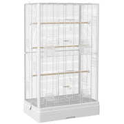 Voliera Gabbia per Uccelli 61x36,5x98 cm con Vassoio Estraibile e Posatoi per Pappagalli in Acciaio Bianco