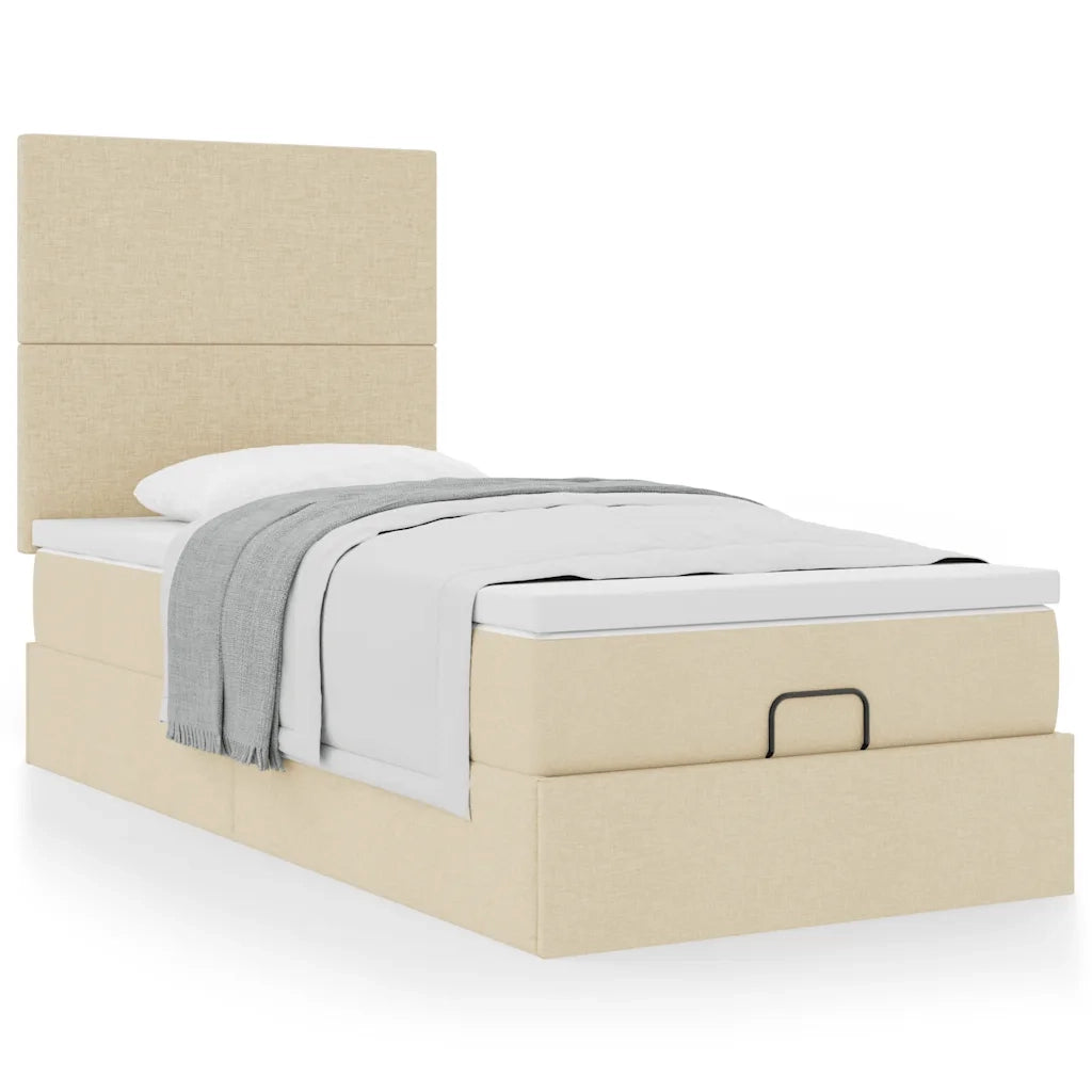 Struttura Letto Pouf con Materasso Crema 90x190 cm in Tessuto 3313041
