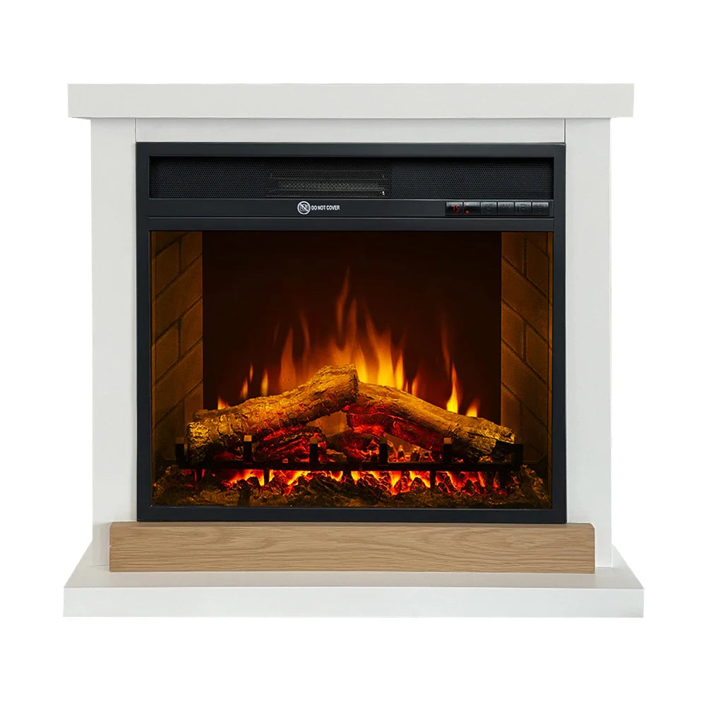 Camino elettrico caminetto da terra Stoccolma in legno bianco L75xP28xH70 cm