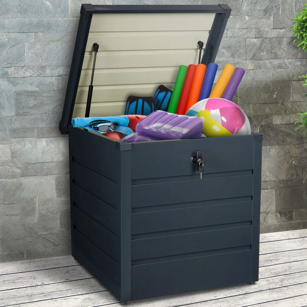 IDMarket - Baule contenitore metallico con serratura grigio antracite per giardino 200L