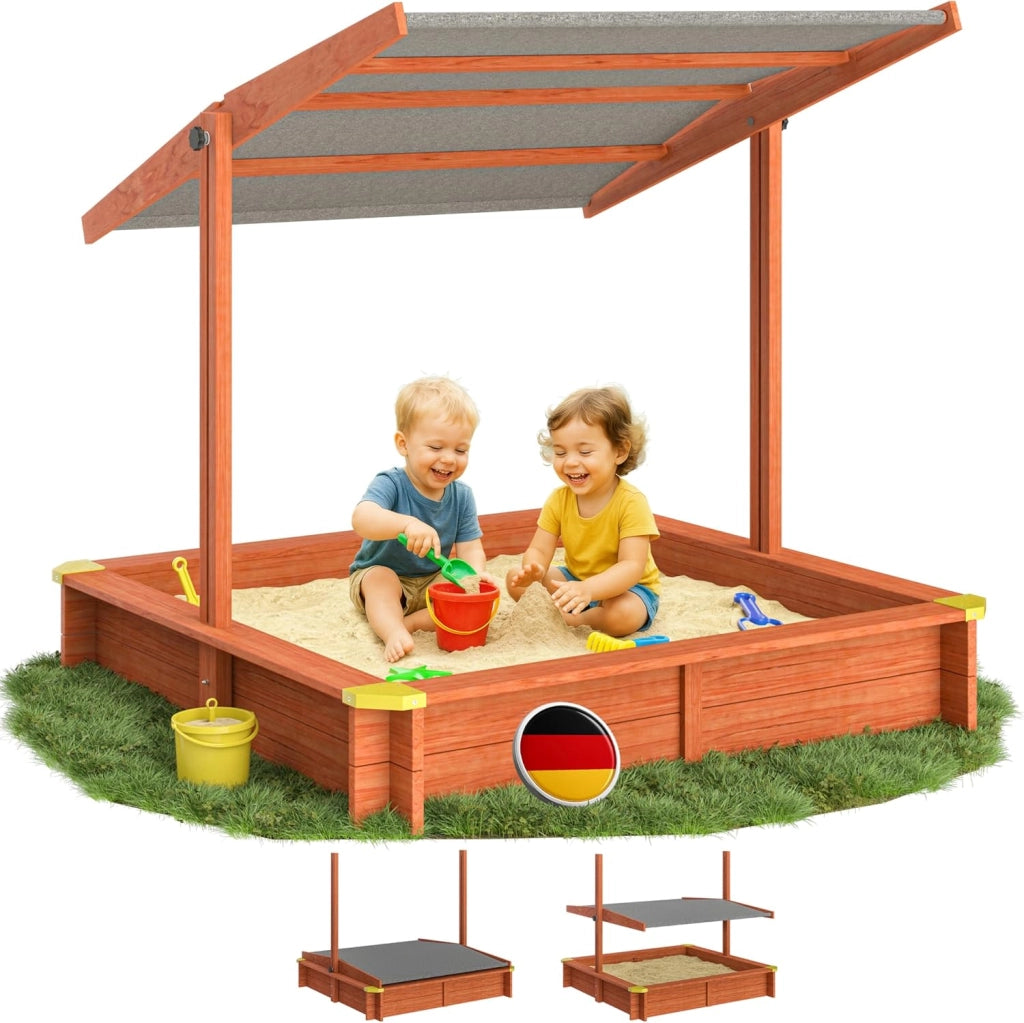 ® Sabbiera con Tetto 140x140cm Protezione UV 50 Legno Ecologico Sandbox per Bambini Gioco Esterno Playhouse