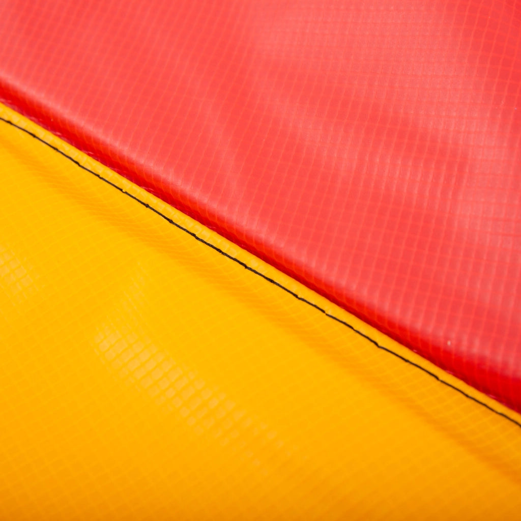 Copertura Tappeto Elastico ?305x1.5 cm Pieghevole e Portatile, Protezione Trampolino da Giardino in Plastica, PE e Schiuma EPE, Rosso, Blu e Giallo