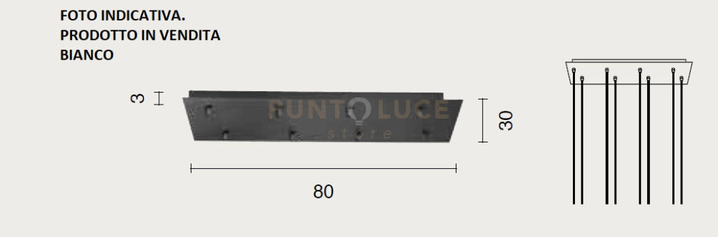 OBA0023 BASE RETTANGOLARE 8 FORI BIANCO PER SOSPENSIONE 80CM