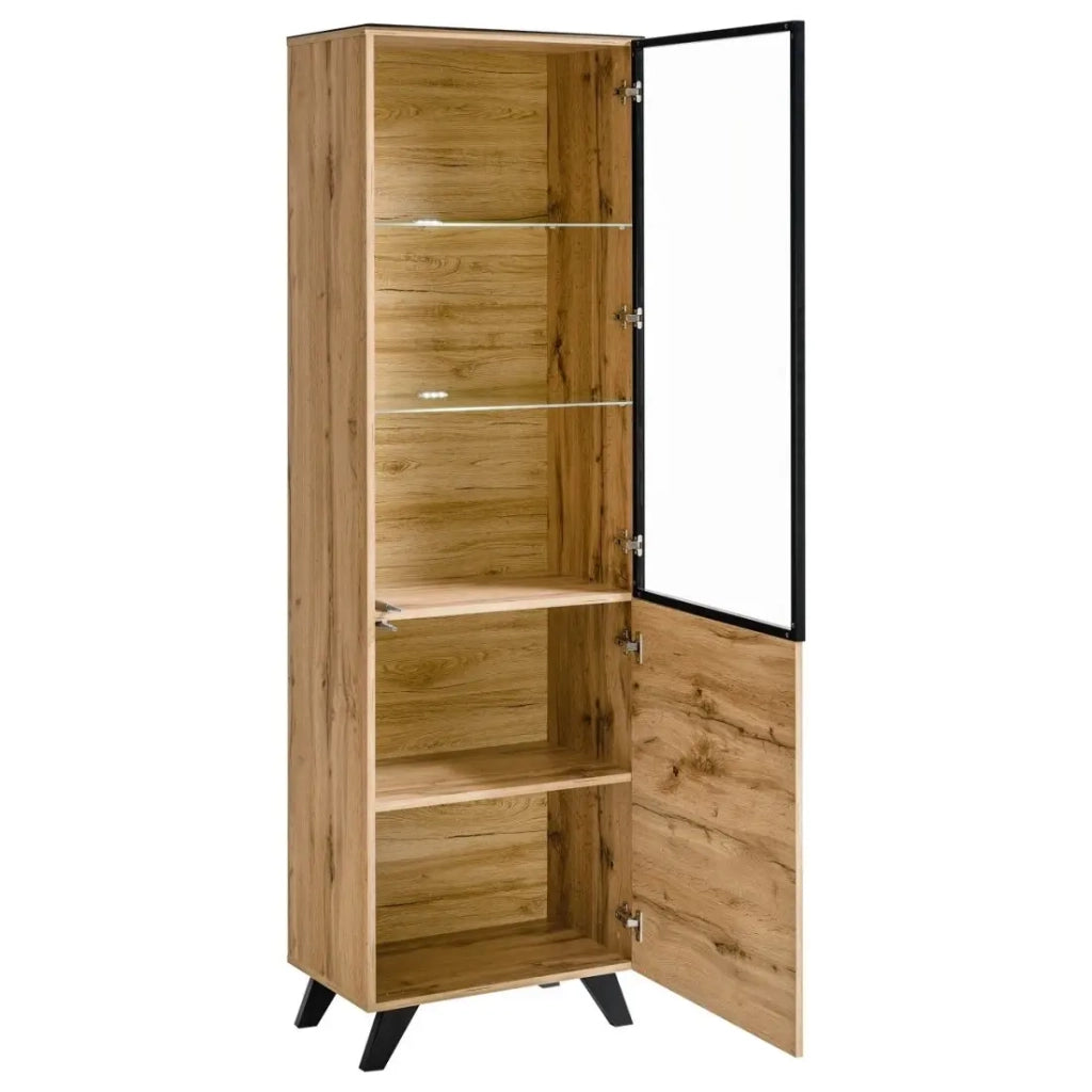 Vetrina TINO + LED, design scandinavo, mobile decorativo per soggiorno, modello piccolo