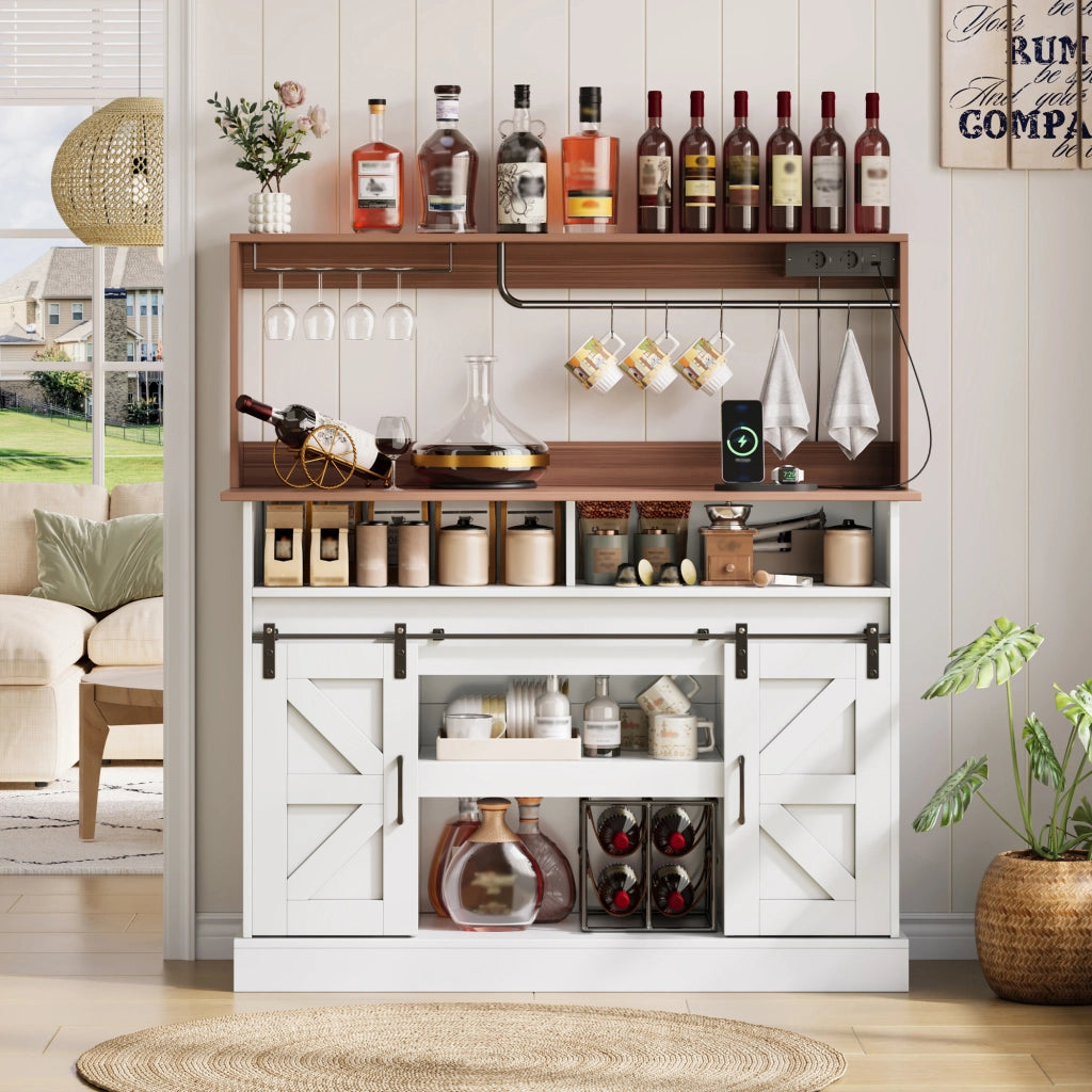 Bar caff¨¨ lungo 120 cm - Zephmum- Porte scorrevoli, porta bicchieri, prese (2 AC, 2 USB)