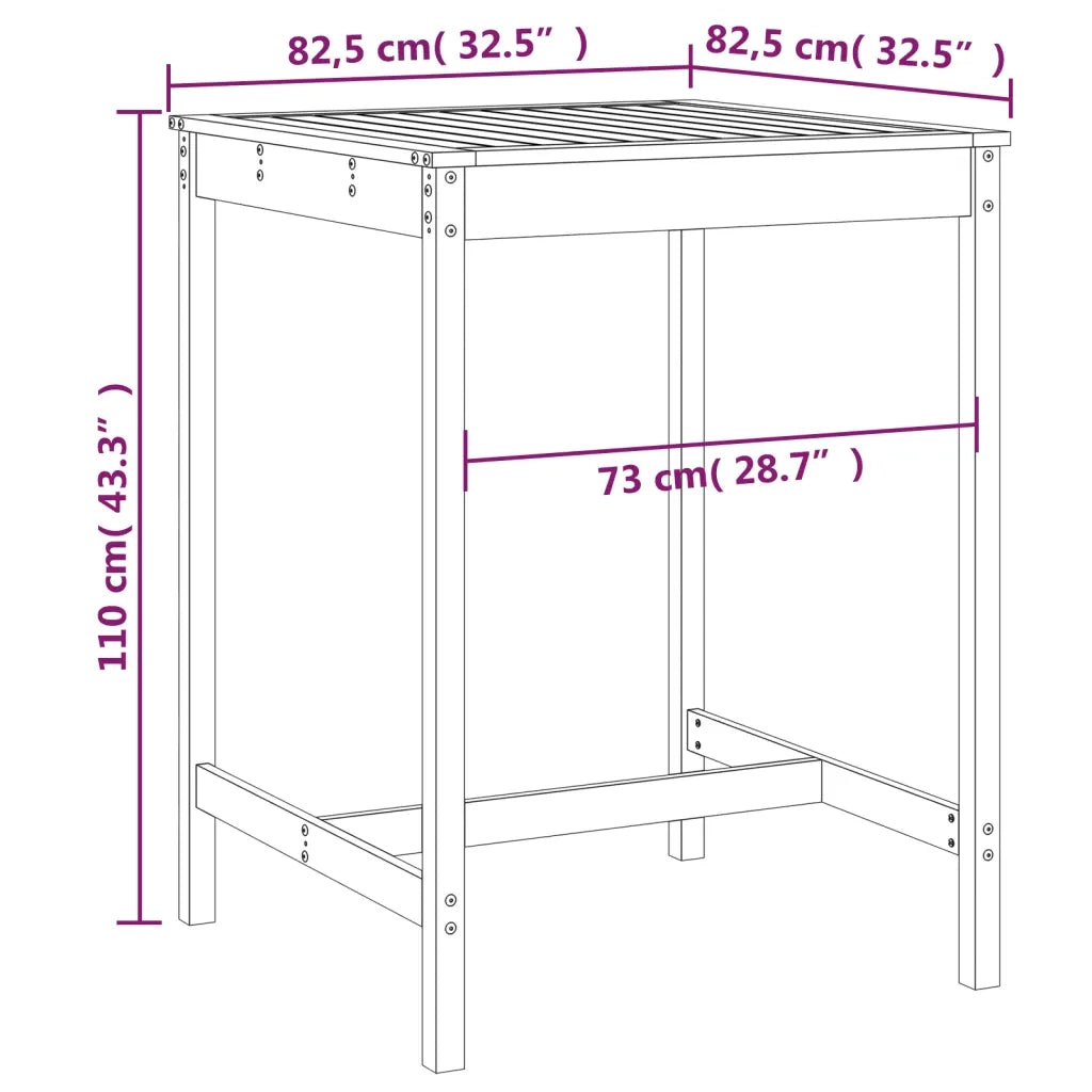 Tavolo da Giardino Bianco 82,5x82,5x110cm Legno Massello Pino 824082