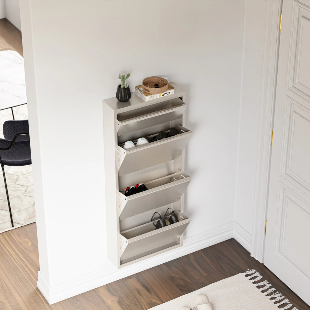 Scarpiera Sokndal con 3+1 Contenitori Ribaltabili Portascarpe in Metallo - Pepe Bianco [en.casa]