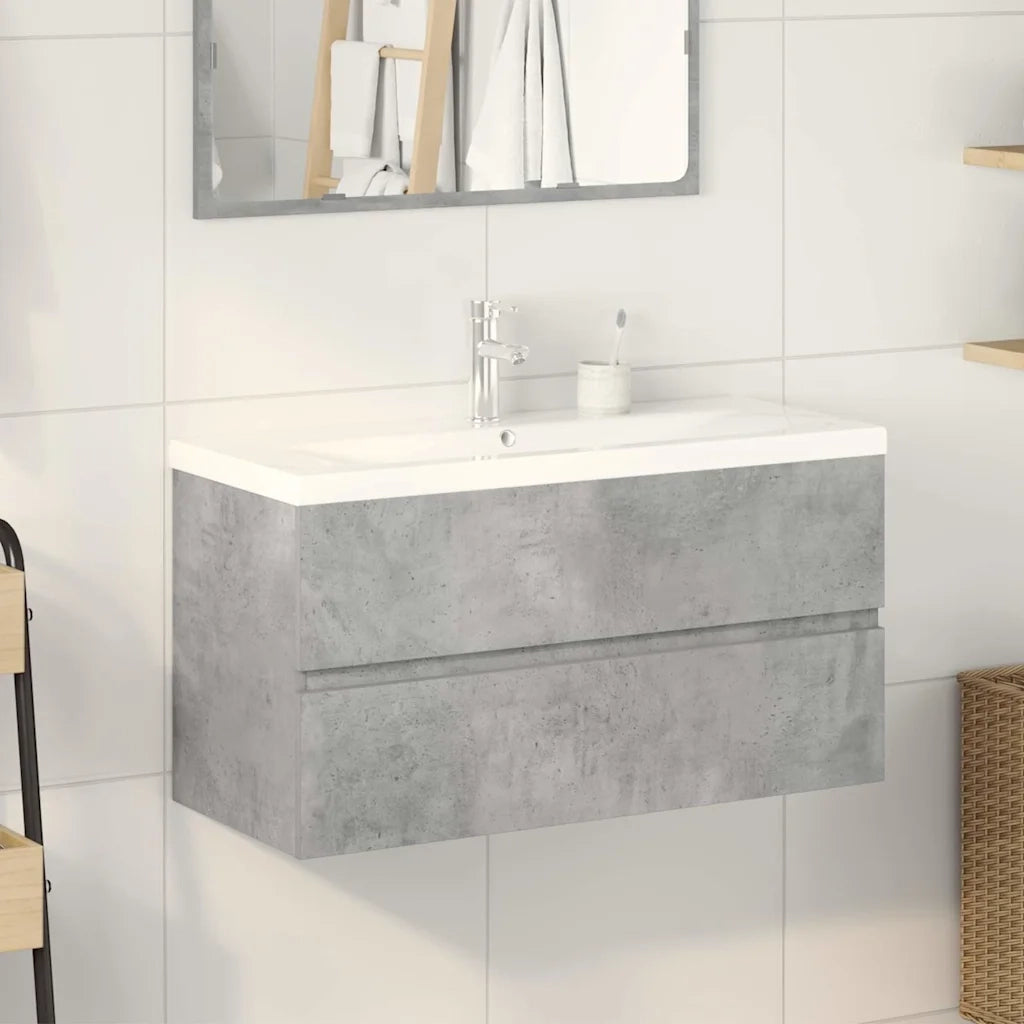 Set Mobili da Bagno 2 pz Grigio Cemento in Legno Multistrato 3324916