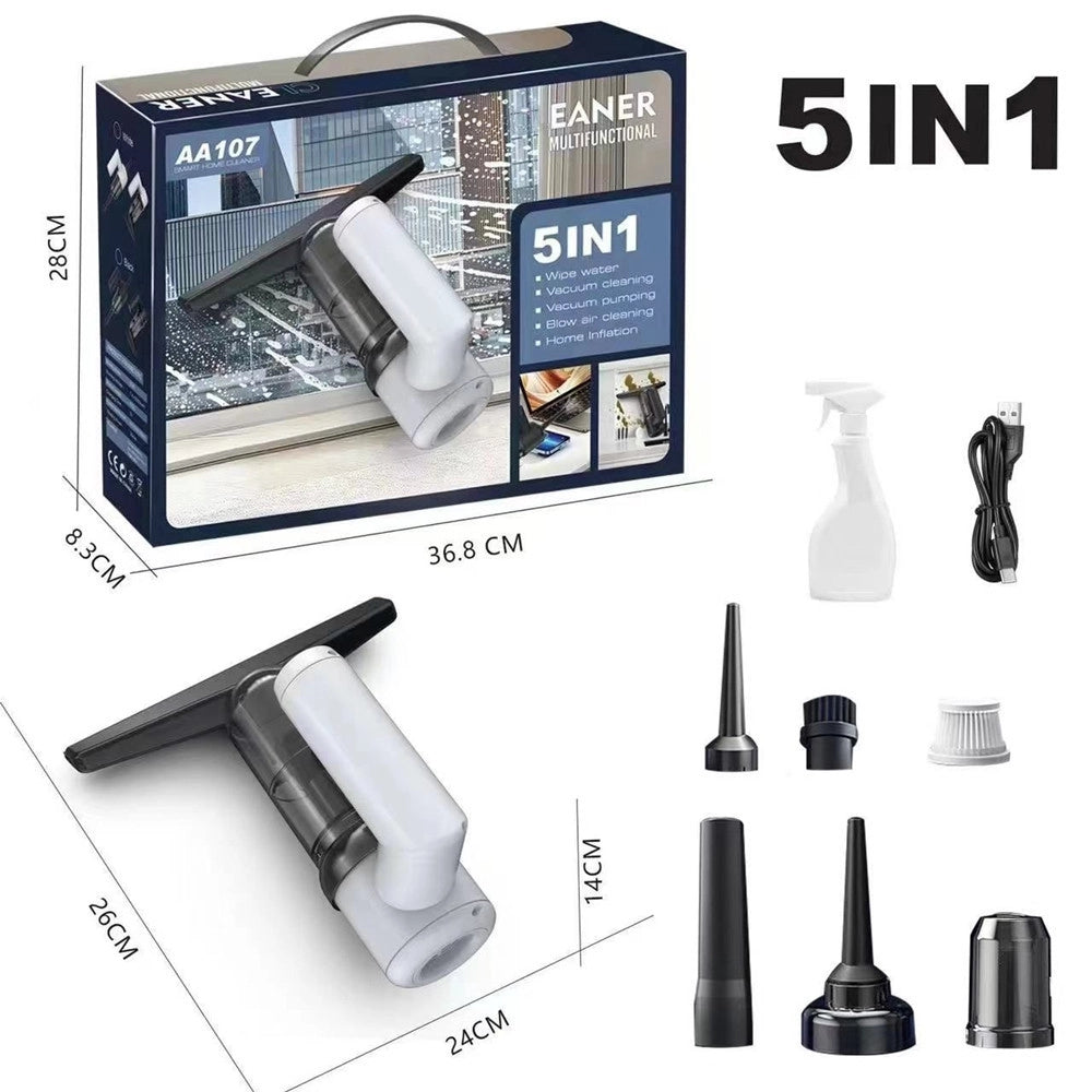 Trade Shop - Pulitore Multifunzione Aspirapolvere Soffiatore Tira Acqua Vetri Senza Fili 5in1 Elettrico -