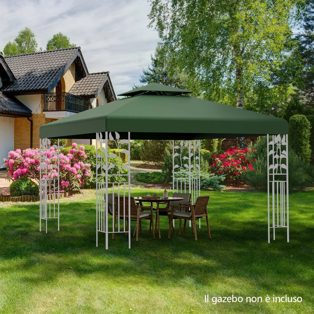 Tettoia di Ricambio per Gazebo da 3 x 3 m, Doppio Strato Superiore, Copertura per Gazebo da Giardino con Gancio e Chiusura a Strappo (Verde scuro)