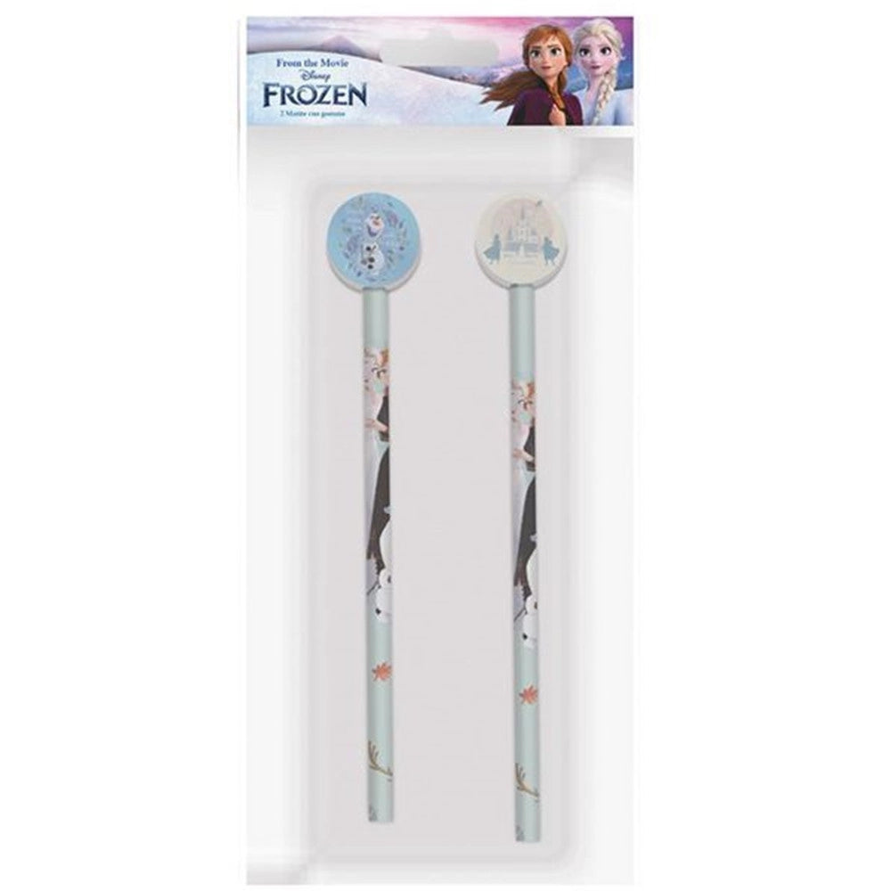 Trade Shop - Kit 2pz Matite Con Gomma Rotonda Grafica Frozen Per Disegno Scuola Bambine 960757 -