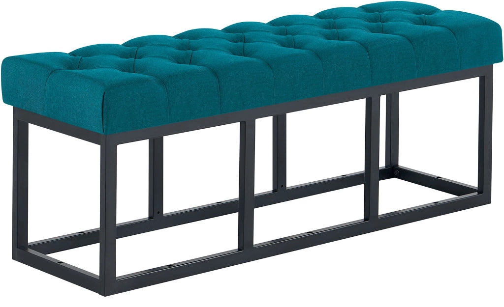 Panca design AMUN in metallo nero opaco e tessuto blu,120 cm