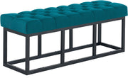 Panca design AMUN in metallo nero opaco e tessuto blu,120 cm