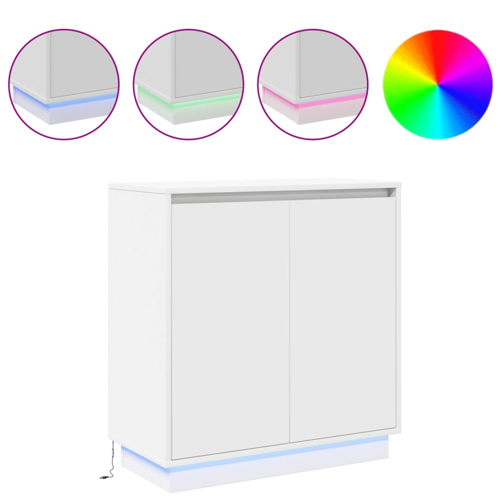 Sideboard LED Bianco - 71x34.5x75 cm, Fatto in legno ingegnerizzato