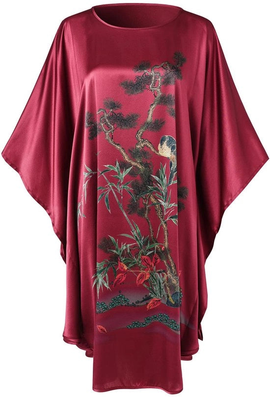 Badjas da Donna in 100% Seta, Pijama Corta per Donna, Abbigliamento da Notte, Maniche a Museruola Classica (Rosso Scuro)