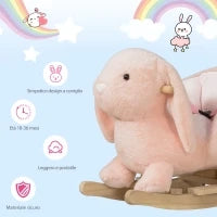 Cavallo a Dondolo a Forma di Coniglio con Suoni, Cavalluccio a Dondolo per Bambini 18-36 Mesi Interattivo, Rosa, 60x33x50cm