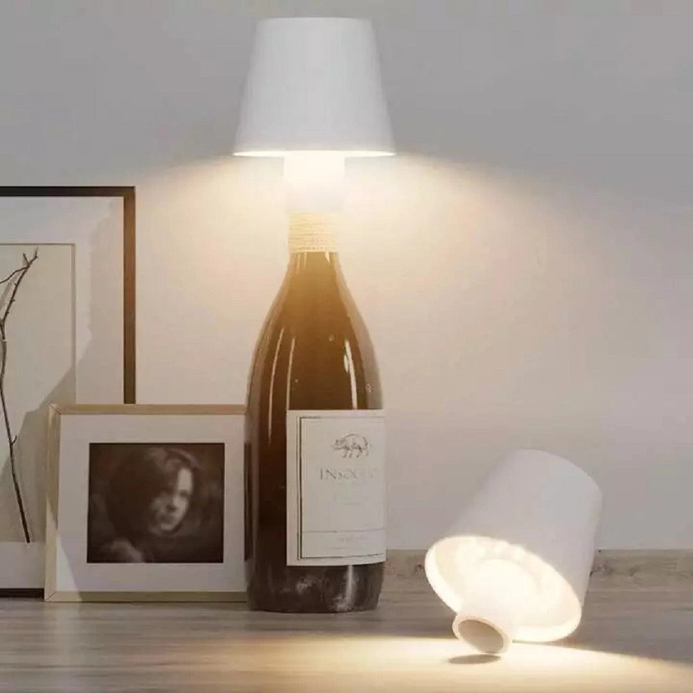 Trade Shop - Lampada Led Per Bottiglia Tappo Tavolo Touch Dimmerabile 3 Tonalità Ricaricabile - Bianco