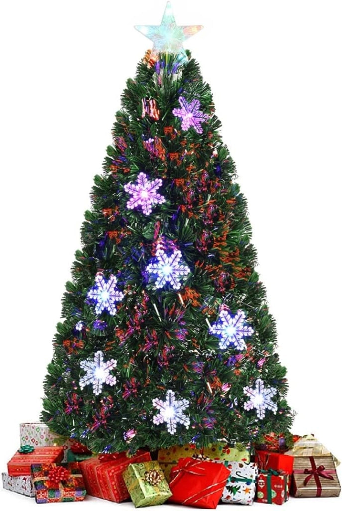 Albero di Natale Artificiale con LED e Adattatore, Albero Natale con Fibre di Vetro, Supporto in Ferro, Rami Spessi, Abete Artificiale Realistico (180 cm 28 LED)