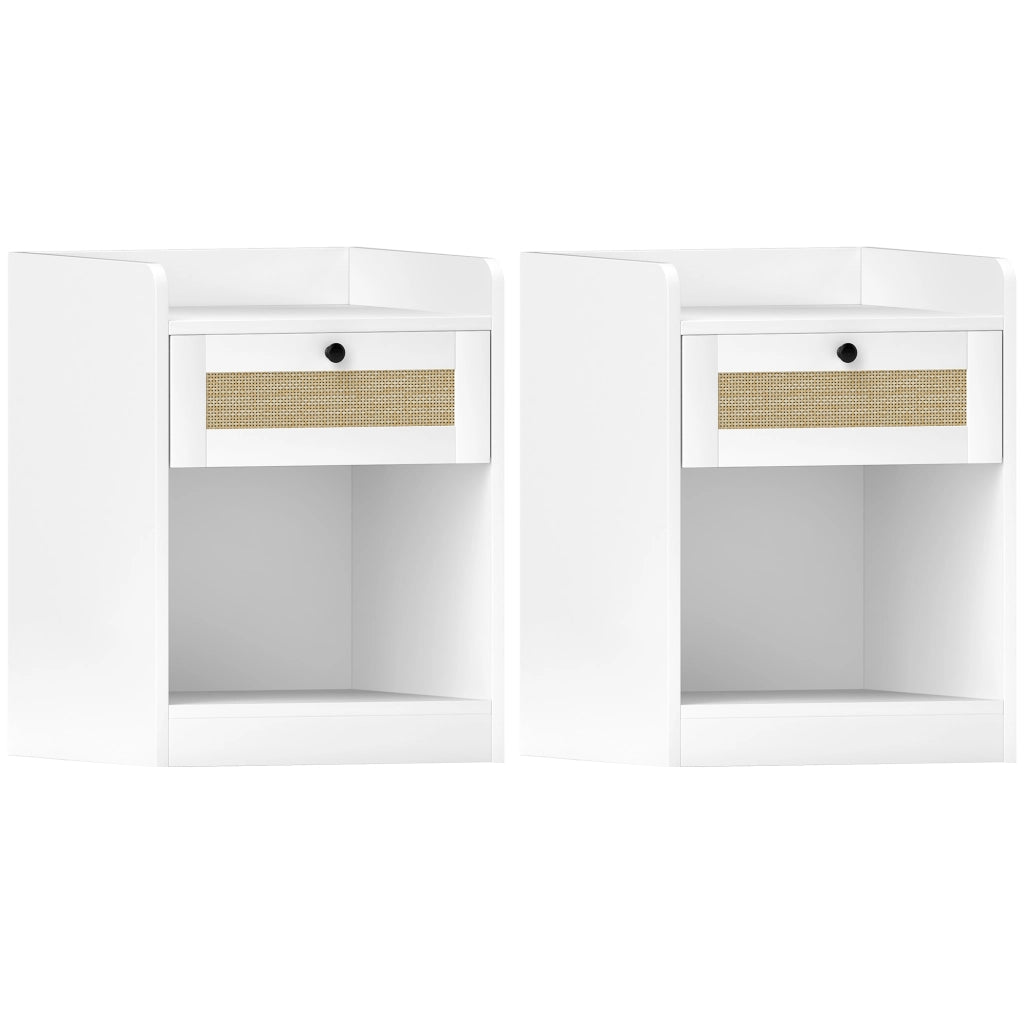 Comodino con cassetto e fronte in rattan ¨C Zephmum ¨C 40x40x53 cm bianco