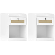Comodino con cassetto e fronte in rattan ¨C Zephmum ¨C 40x40x53 cm bianco