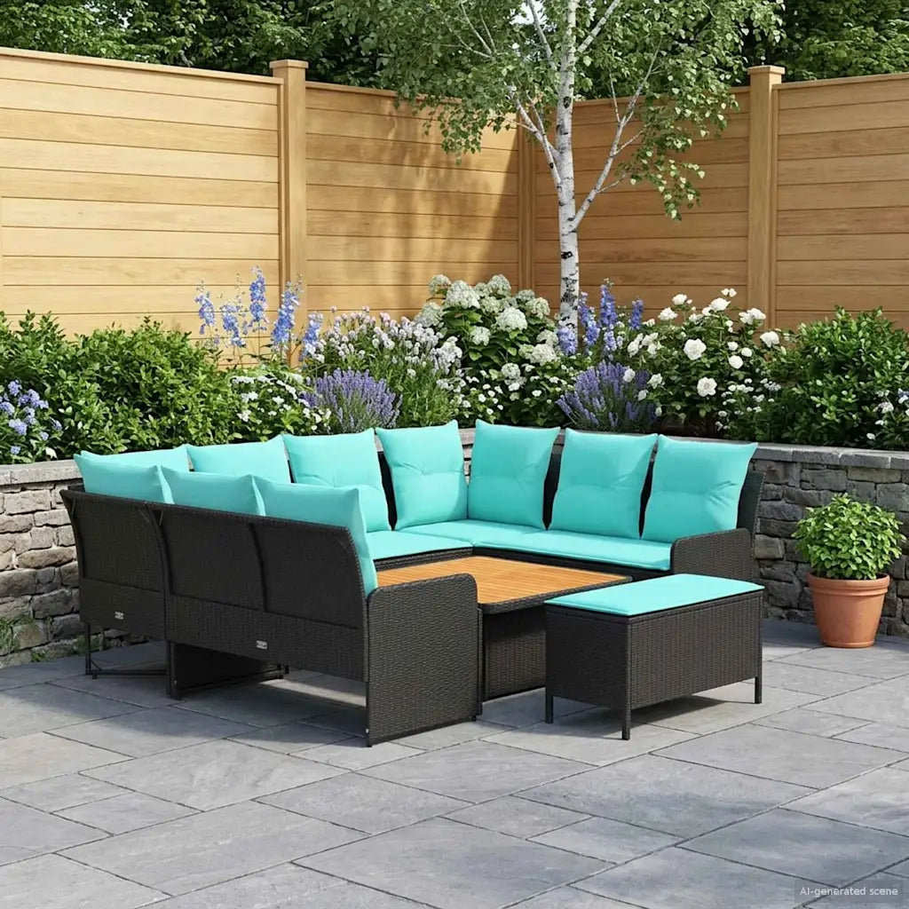 Set di Mobili con cuscino 7 pcs Nero e Turchese Rattan in PE 3422194