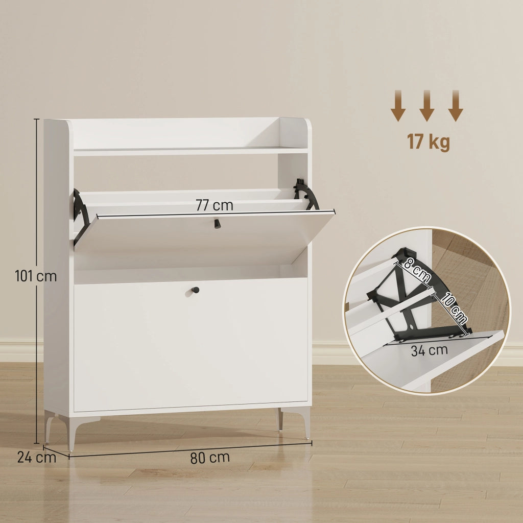 Scarpiera 16 paia con 2 cassetti e ripiani regolabili ¨C Zephmum ¨C Bianco 80x24x101cm