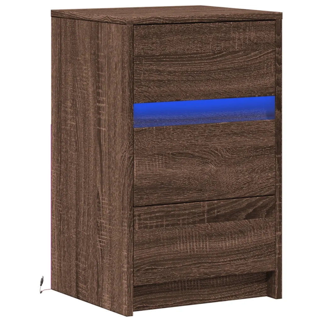 Comodino | Armadio da Notte | Mobiletto da notte con Luci LED Rovere Marrone in Legno Multistrato