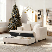 Chaise longue con contenitore e cuscini in tessuto a coste beige in metallo e legno 107 × 74 × 57 cm