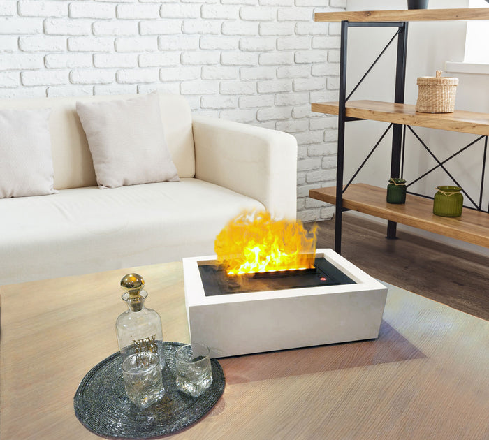 Camino a Vapore da Tavolo Laguna Serbatoio da 1,5 L Cornice in MDF Bianco