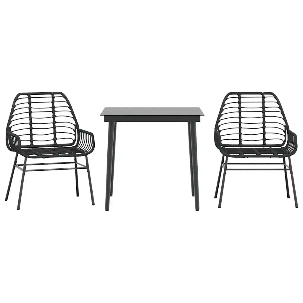 Set Mobili da Pranzo per Giardino 3 pz | Set Salotto da Giardino Nero Polyrattan Vetro