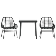 Set Mobili da Pranzo per Giardino 3 pz | Set Salotto da Giardino Nero Polyrattan Vetro
