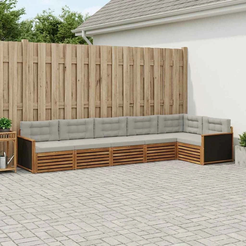 Set di divani da esterno 6 pz Naturale e Grigio Chiaro 3383404