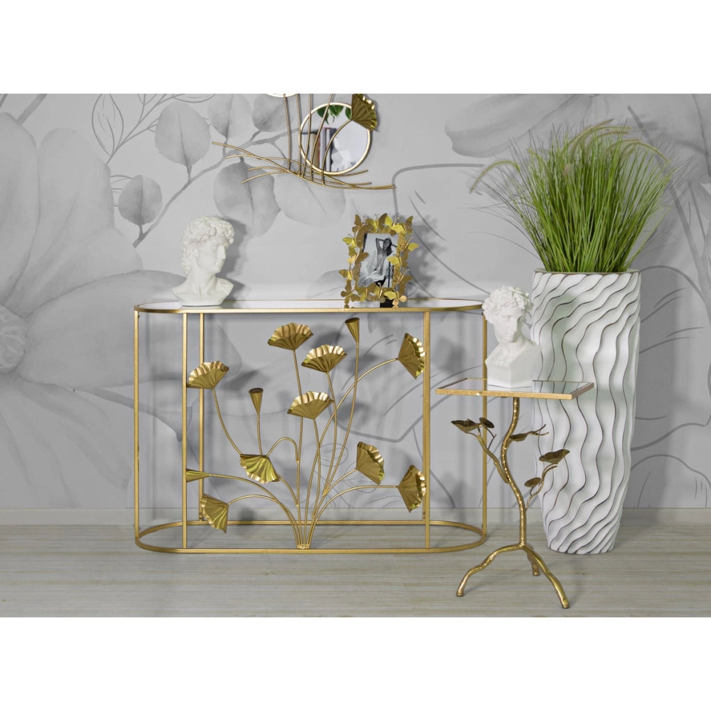 Tavolo Consolle Foglia 73, Oro, Metallo, 120x40x80 cm