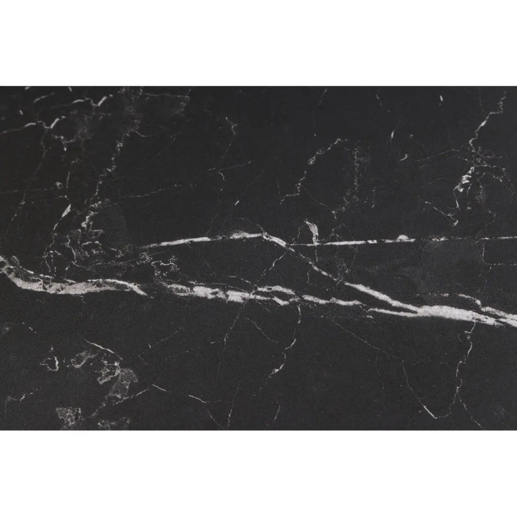 Tavolino basso VELENA 100 cm effetto marmo nero in pietra sinterizzata – Gambe curve argentate