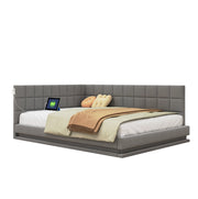 Divano letto 140x200 cm con LED e USB; lino grigio (Senza materasso)