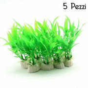 Trade Shop - Set 5 Pianta 12 Cm Piantina Artificiale Per Acquario Piante Finte Plastica Verde -