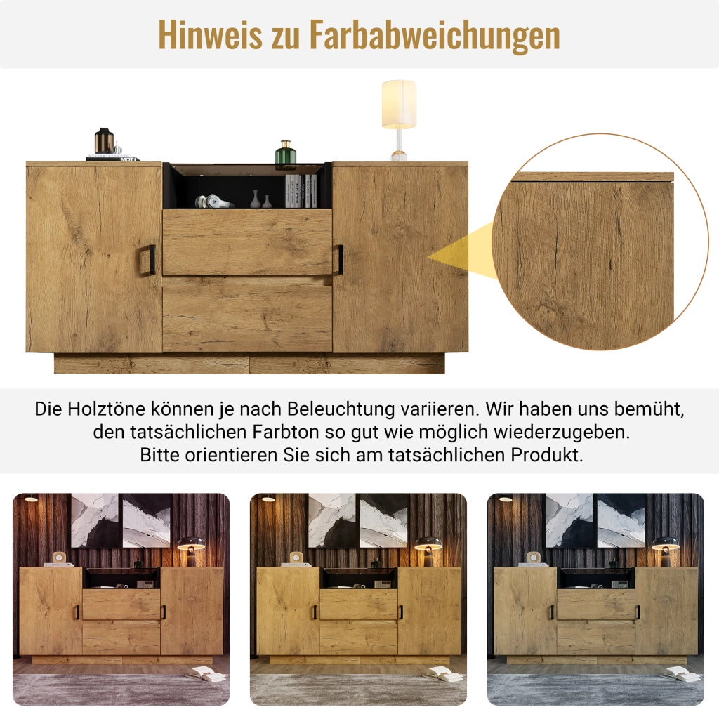 CREDENZA in effetto rovere 140x40x70 cm con 2 cassetti, 2 armadi e vano aperto