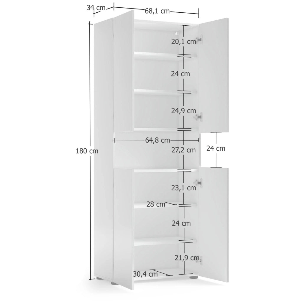Armadio multiuso grande Eridano, Mobile multifunzionale, Mobiletto scarpiera, Guardaroba porta scarpe, Made in Italy, 68x34h180 cm, Bianco lucido