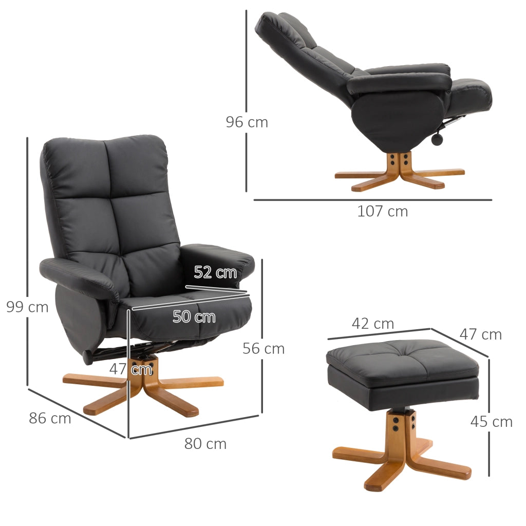 Poltrona Sedia Relax Reclinabile con Poggiapiedi in Pelle PU Nero