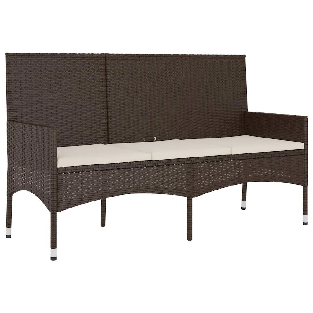 Panca da Giardino a 3 Posti con Cuscini in Polyrattan Marrone 319491