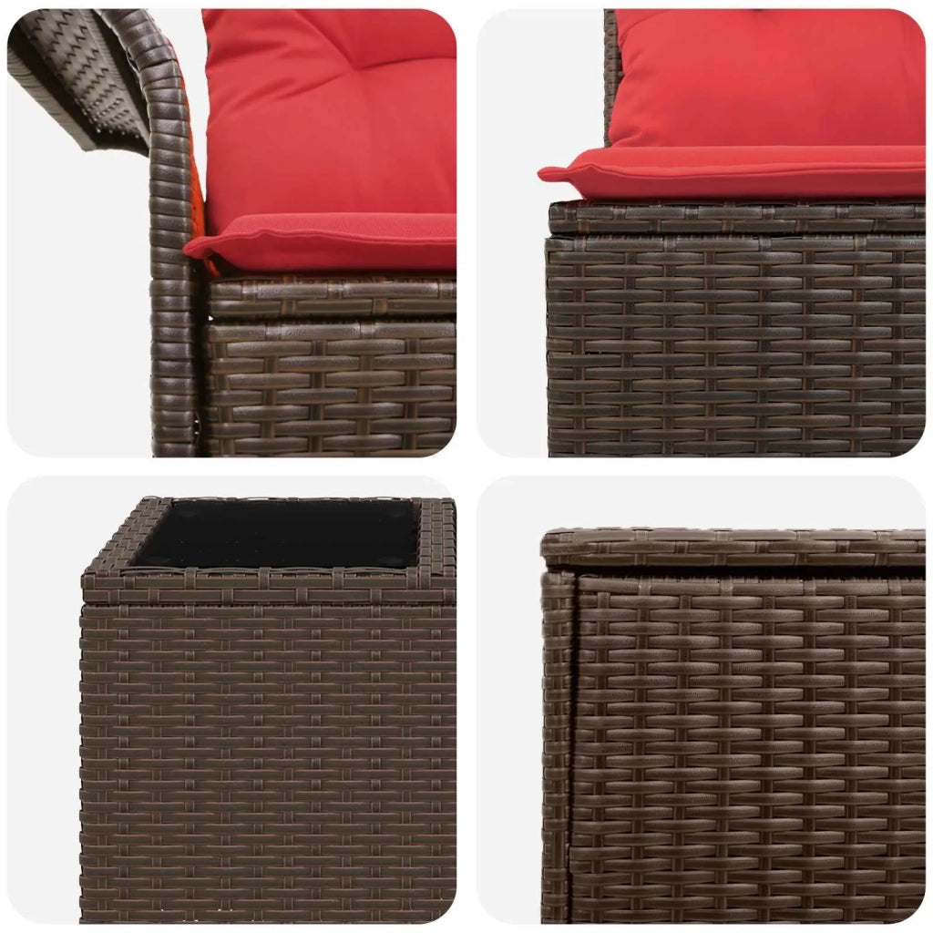 Set di divani 8 pz Marrone e Rosso Rattan sintetico e Acciaio 3448003