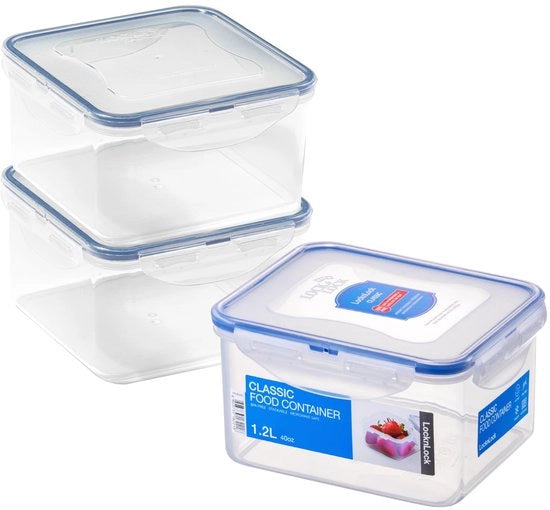 Contenitori di cibo quadrati con coperchi, set da 3, a tenuta di aria e acqua, liberi da BPA e resistenti al lavastoviglie, 3 x 1,2 l