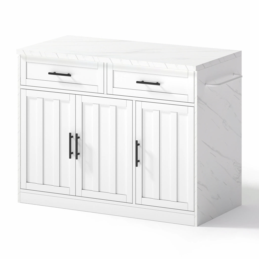 Isola da cucina con 3 ante; 2 cassetti; ripiani regolabili; prese e USB; portaasciugamani; 120 x 60 x 91 cm