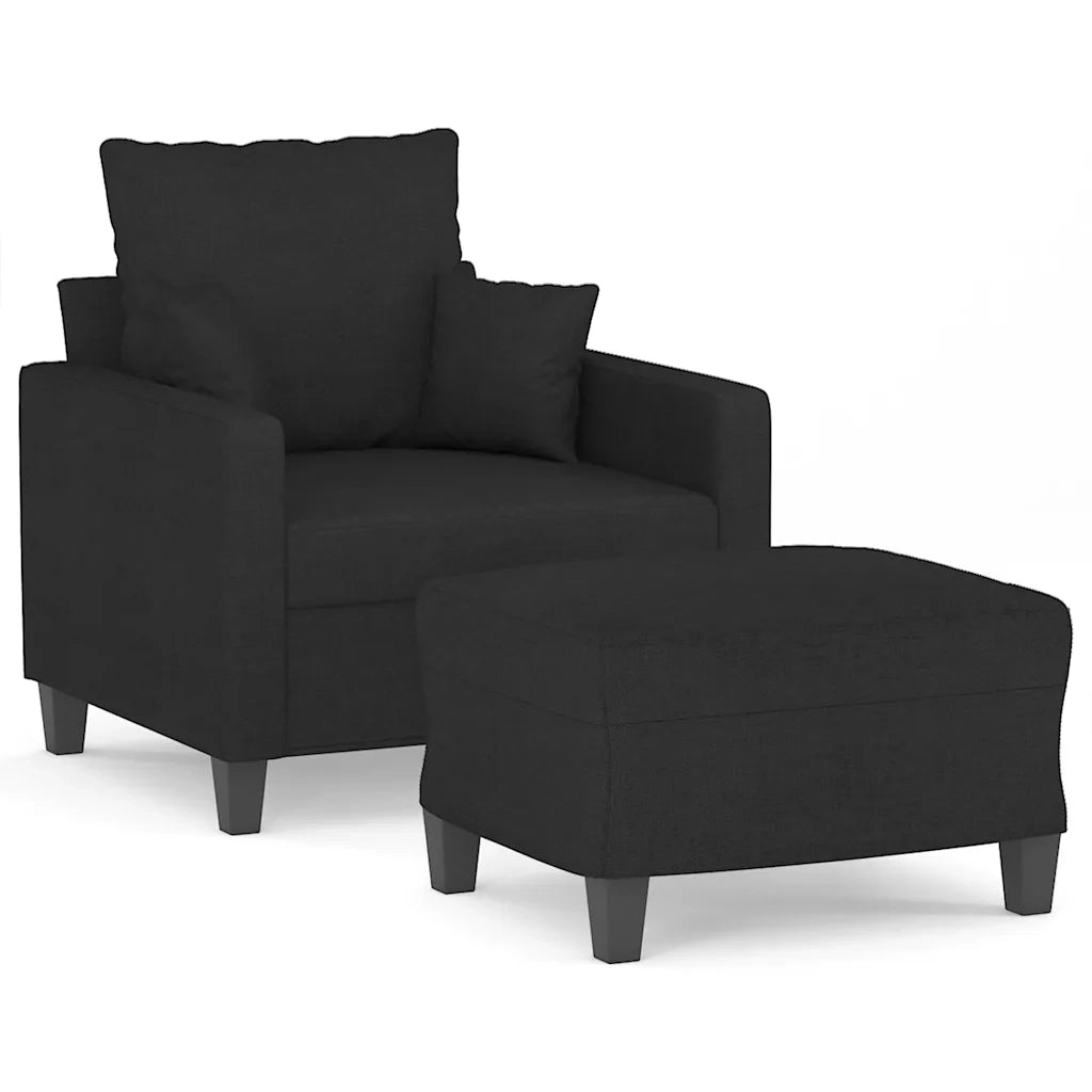 Divano Sedia-Poltrona con Poggiapiedi Nero 60 cm in Tessuto 855514