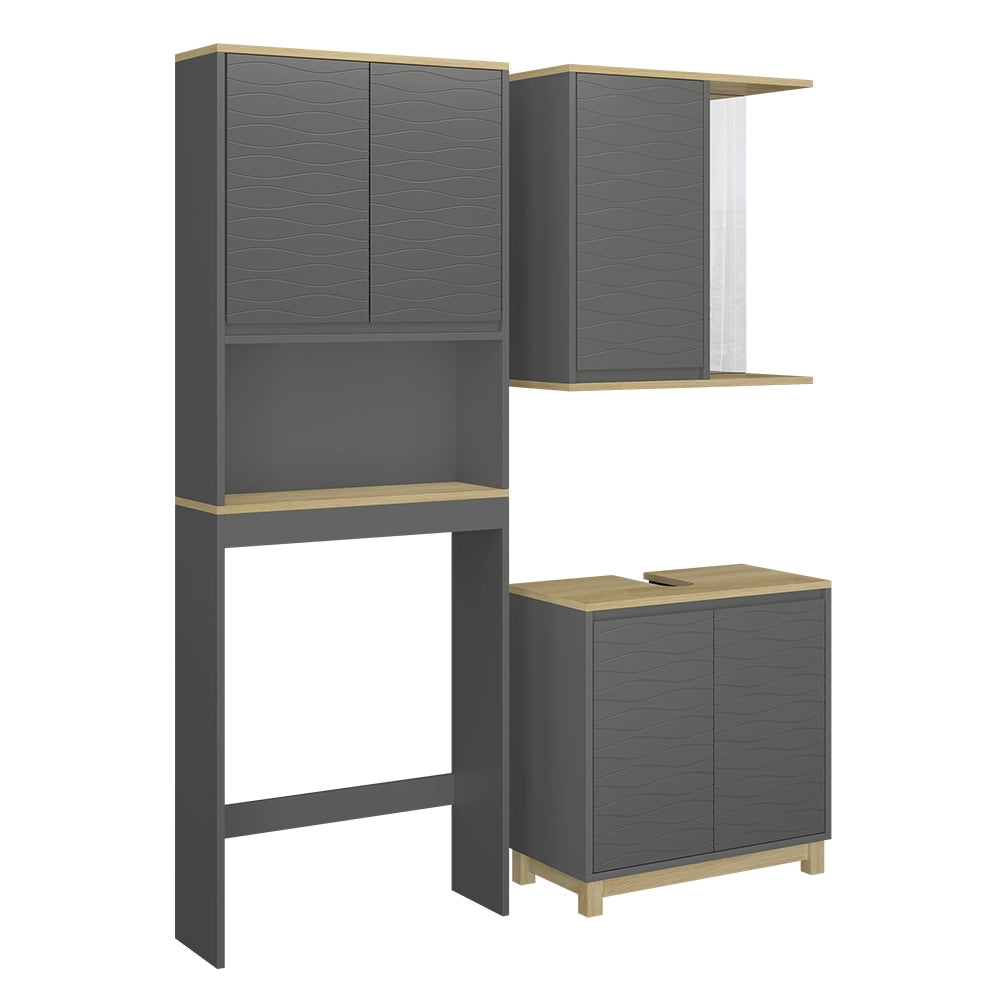 Vicco Set di mobili da bagno Antracite/quercia 3 parti