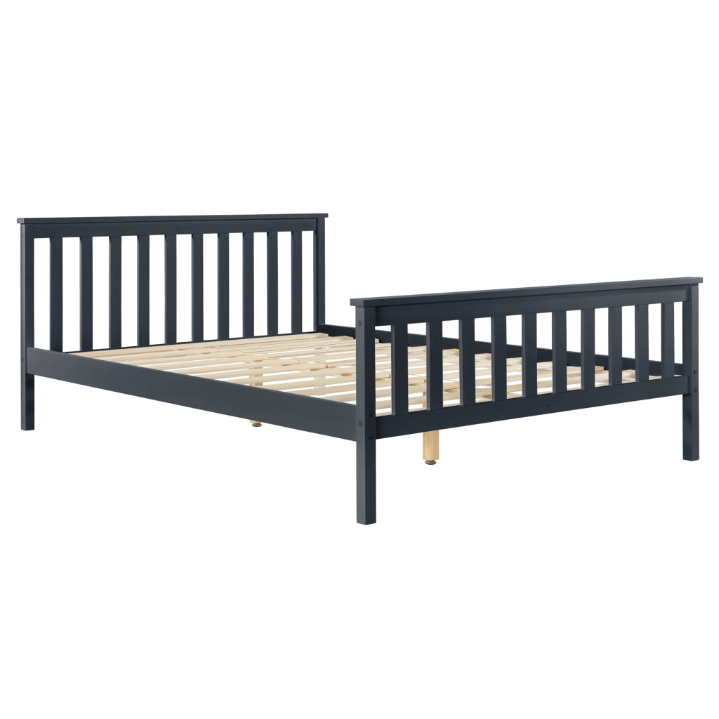 [en.casa] Letto in Legno di Pino con Pediera e Testiera Alta con Materasso a Schiuma Fredda 180 x 200 cm - Color Grigio Scuro