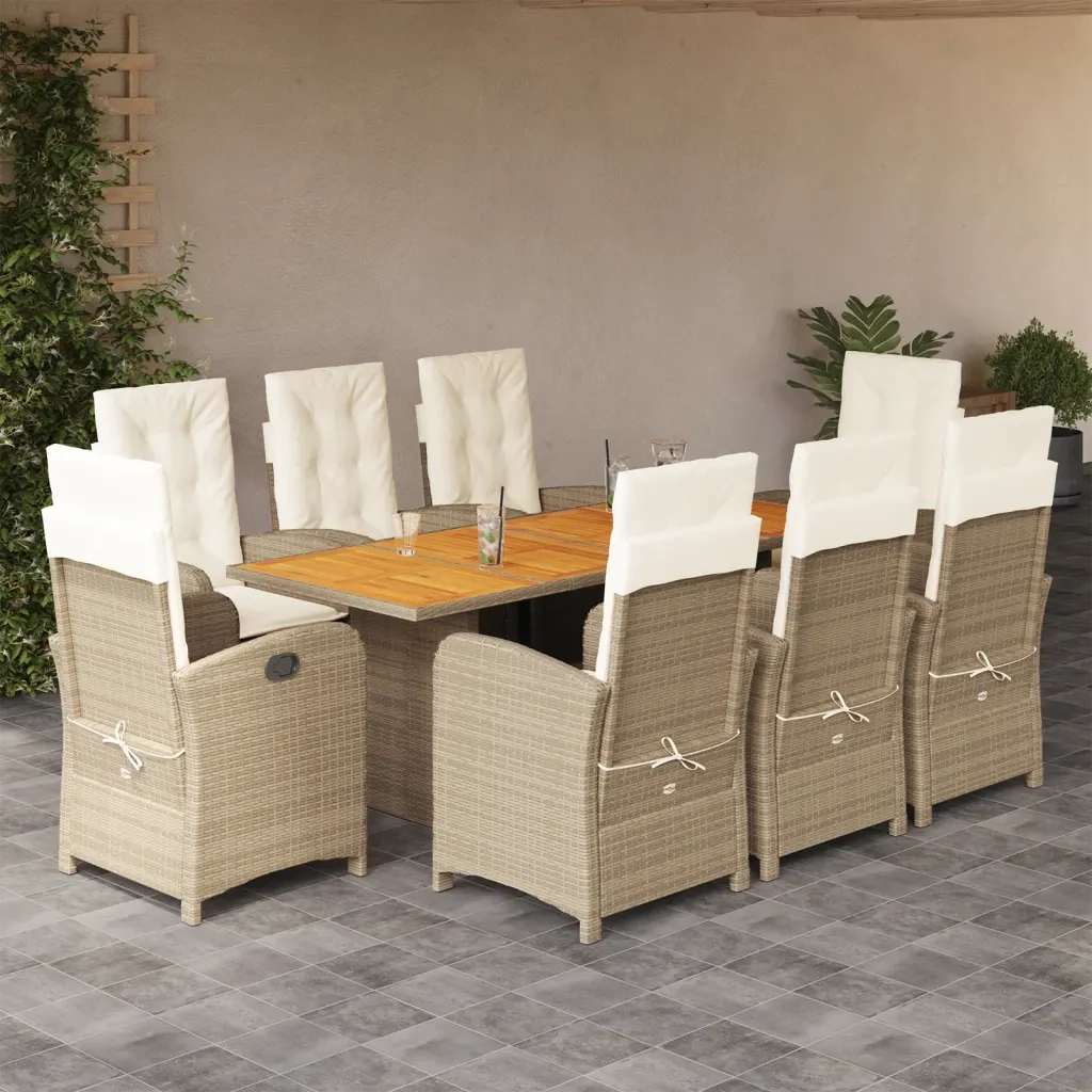 Set Pranzo da Giardino 9 pz con Cuscini Beige Misto Polyrattan 3212285